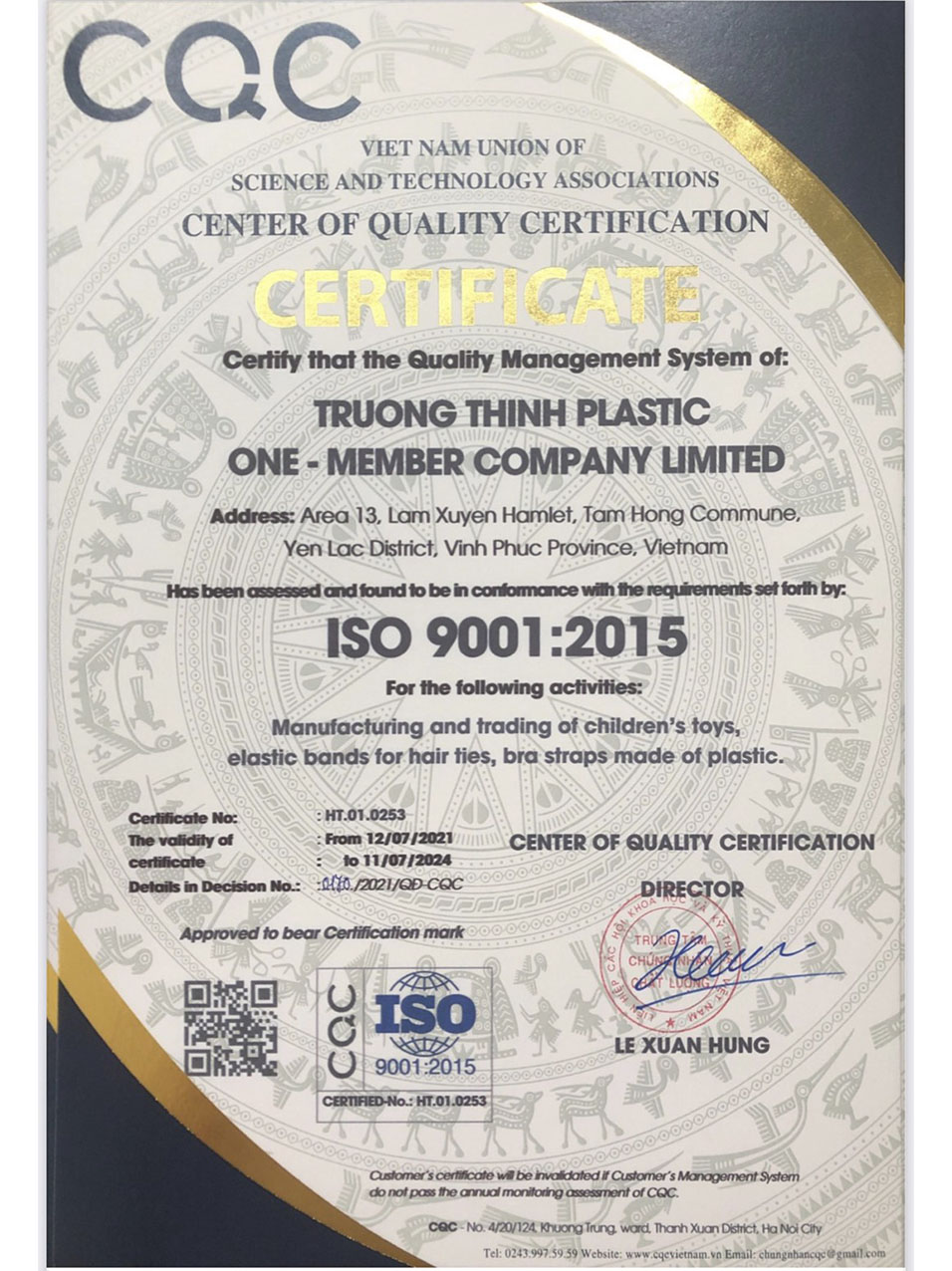 Trường Thịnh Plastic nhận giấy chứng nhận chất lượng